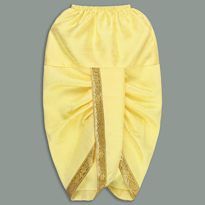 Boys Traditional Art Silk Kurta and Dhoti Set â€“ Gold Detailing