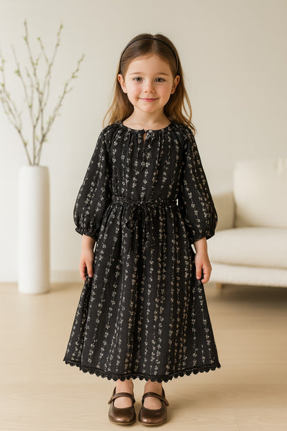 Girls Kaftan Style Casual Dress with Lace Embellishment fe3482