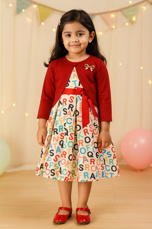 Girls Full Sleeve Printed A-Line Frock Dress