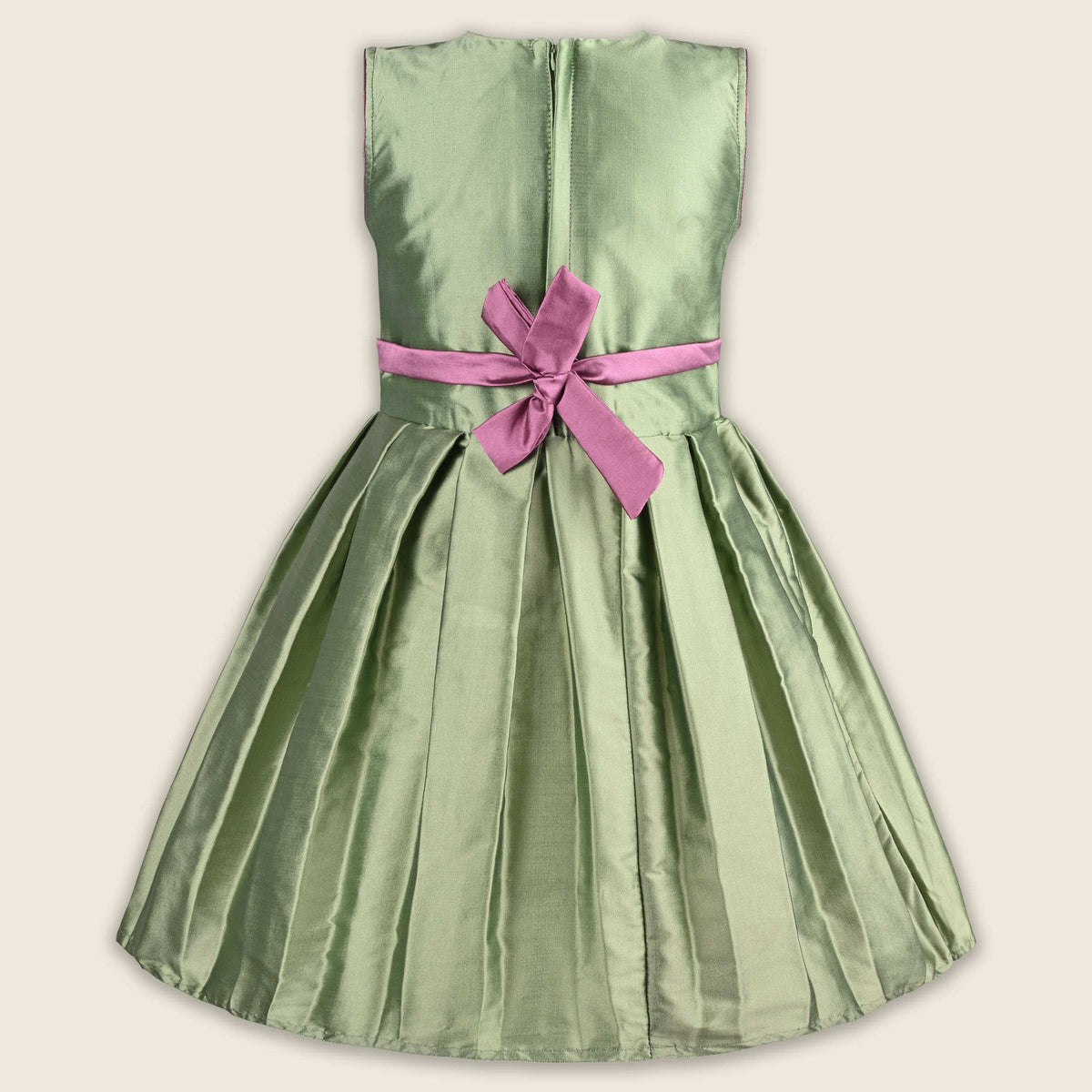 Girls Pleated Bow Pearl Embellished Party Dress