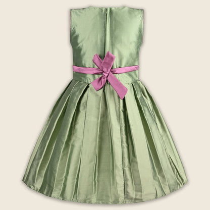 Girls Pleated Bow Pearl Embellished Party Dress