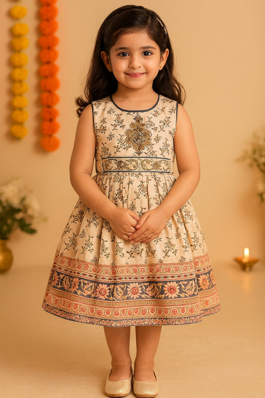Girls Bead Embellished Floral Ethnic Dress fe3545