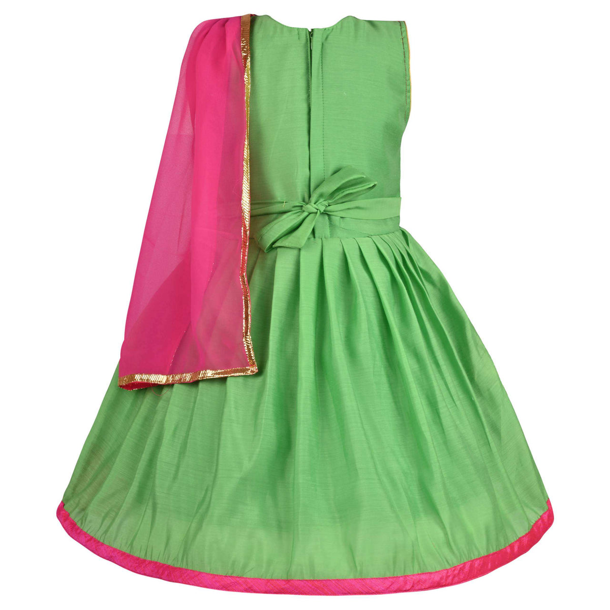 Girl's Ethnic Lehenga Choli Dress with Dupatta – Pink & Green Traditional dress