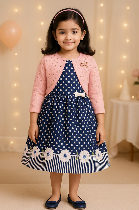 Girl Full Sleeve Polka Print A-Line Frock Dress