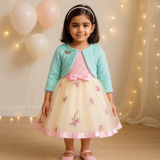Girls Full Sleeve Embroidered Midi/Knee Length Party Dress