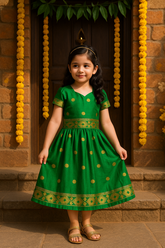 Girls Zari Woven Pattu Pavadai Choli Skirt Set