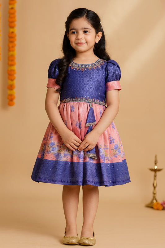 Girls Floral Embroidery Sequin Ethnic Dress