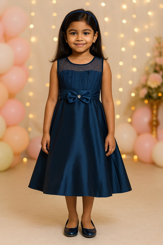 Girls Solid Fit and Flare Long Frock Dress