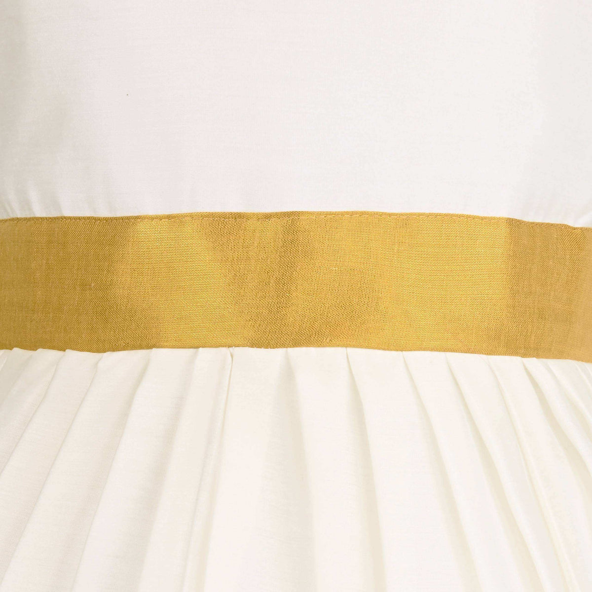 Baby Girls Golden Zari Kasavu Pleated Onam Frock Dress