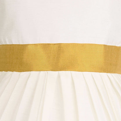 Baby Girls Golden Zari Kasavu Pleated Onam Frock Dress