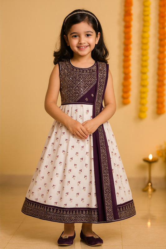 Girls Embellished Zari Embroidery Ethnic Gown