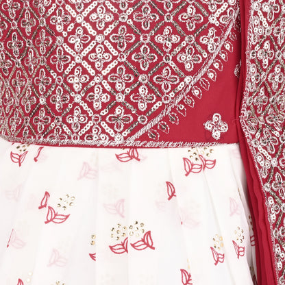 Girls Maroon & White Georgette Ethnic Party Wear Dress