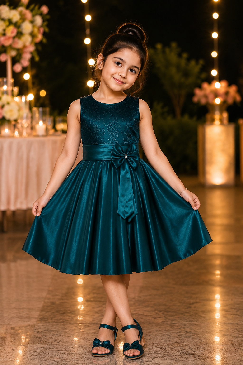 Girls Bow Embroidered Party Wear Dress