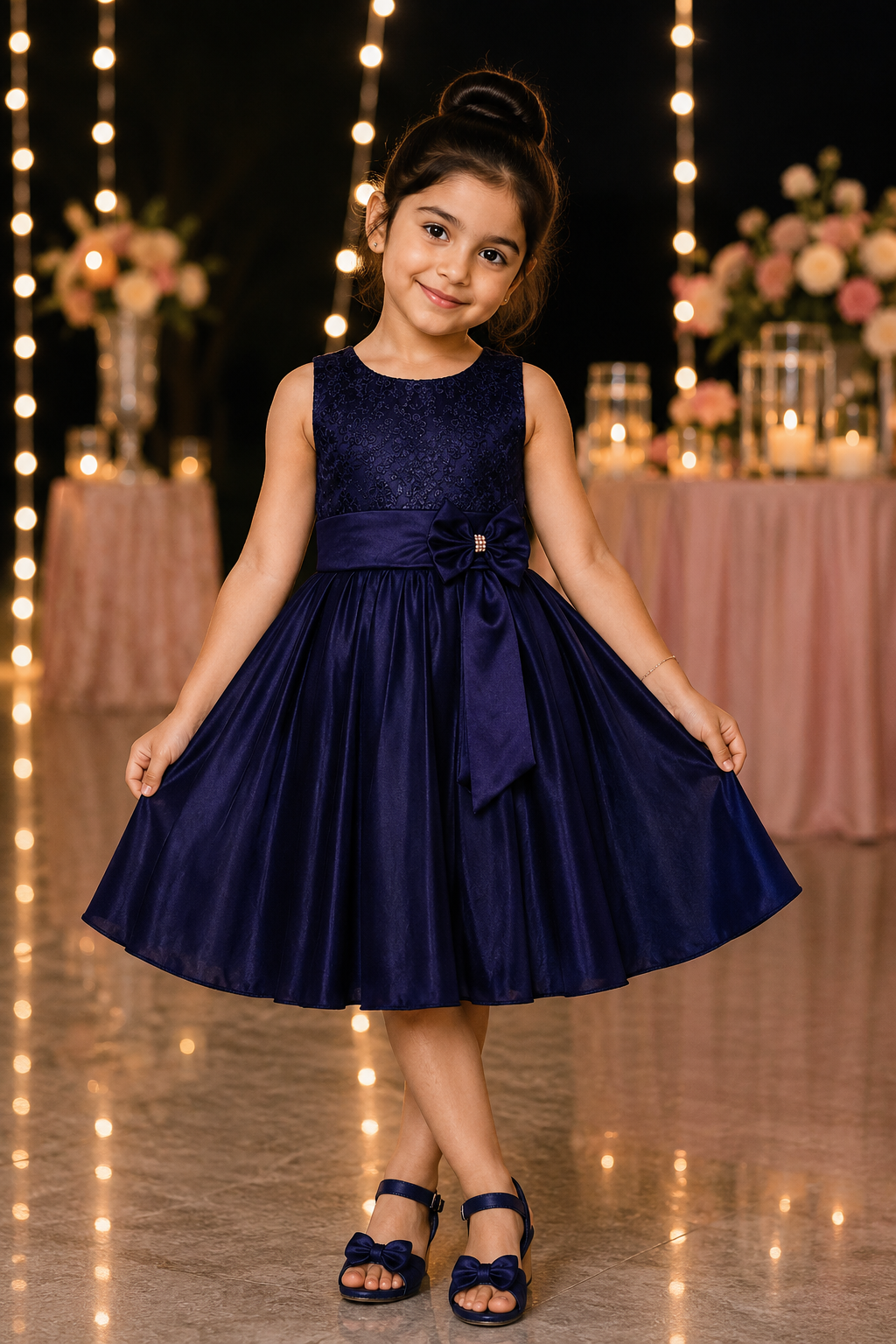 Girls Bow Embroidered Party Wear Dress