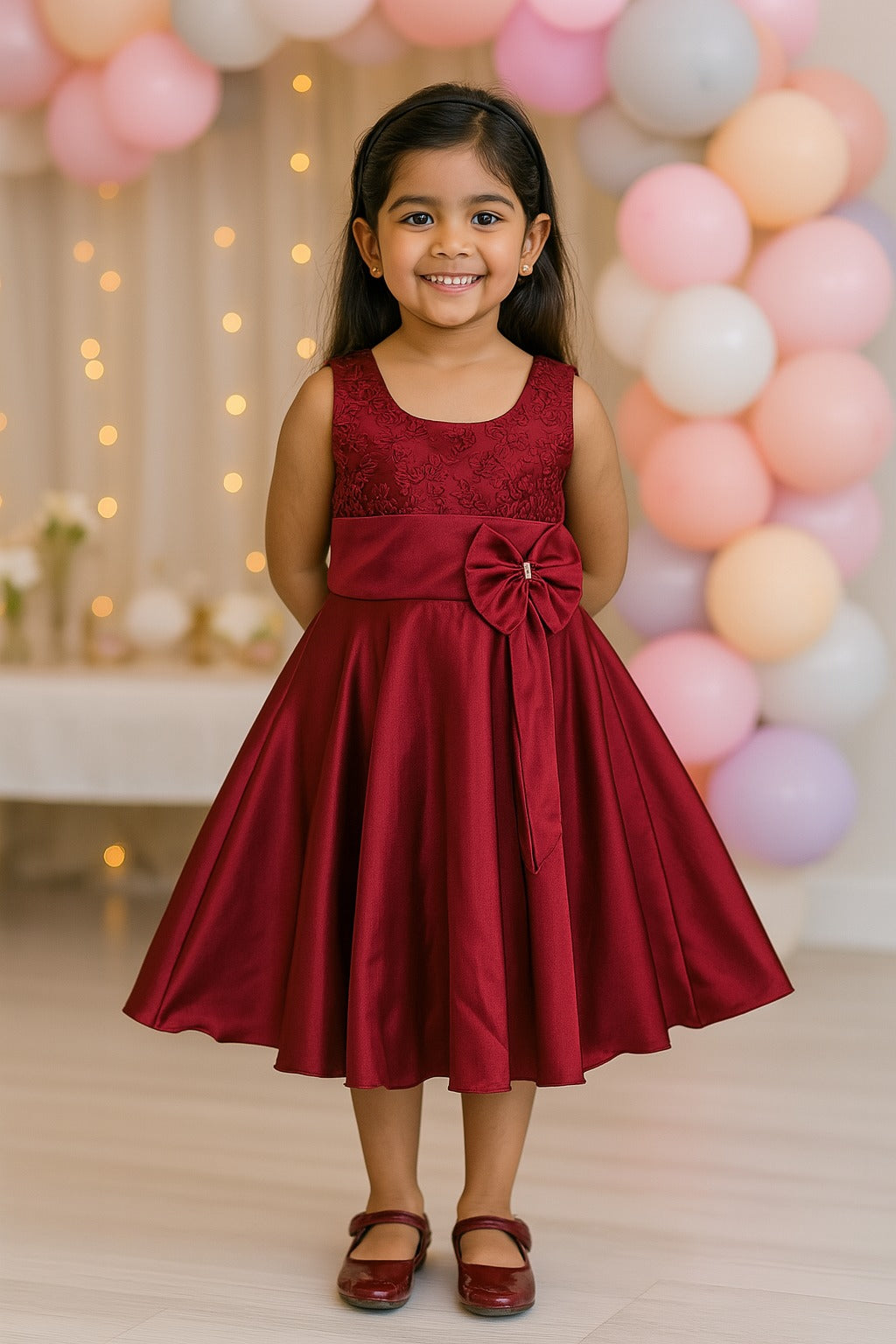 Girls Bow Embroidered Party Wear Dress