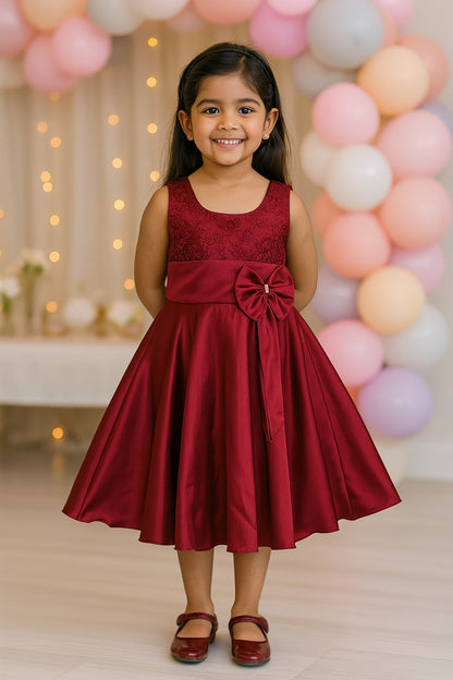 Girls Bow Embroidered Party Wear Dress