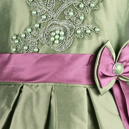 Girls Pleated Bow Pearl Embellished Party Dress