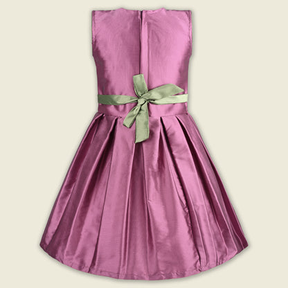 Girls Pleated Bow Pearl Embellished Party Dress