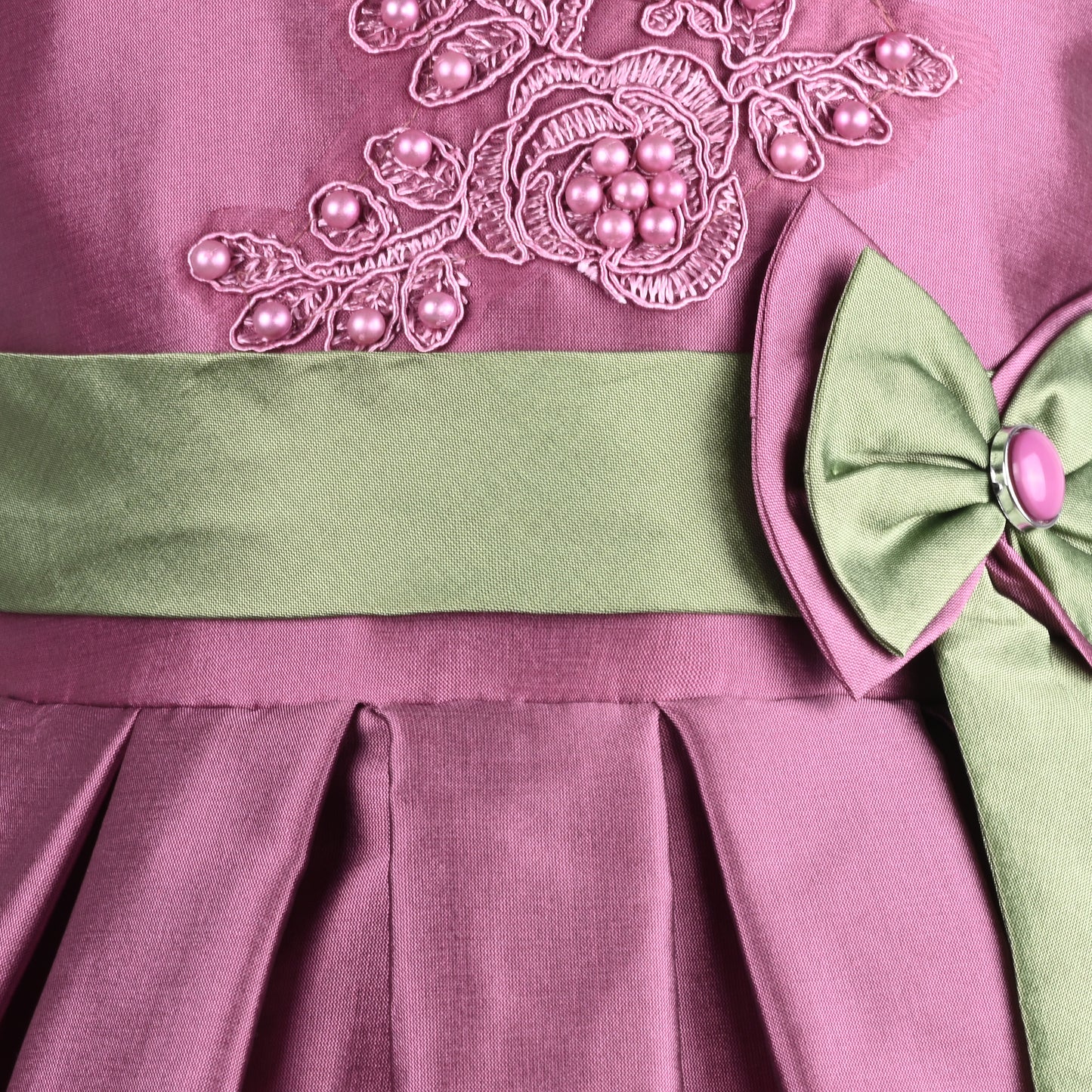 Girls Pleated Bow Pearl Embellished Party Dress