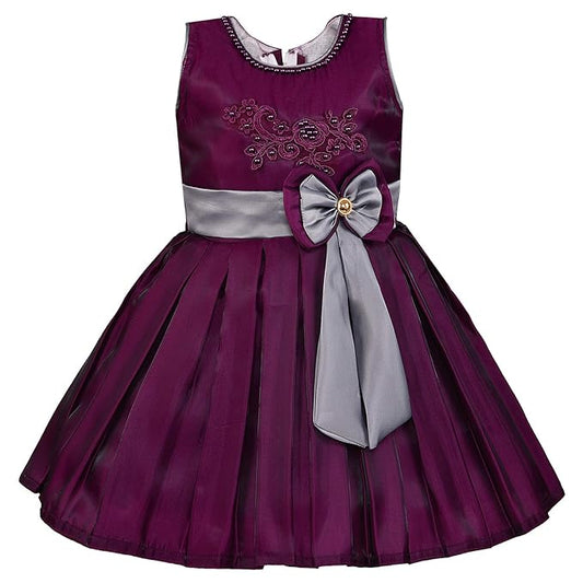 Girls Party Wear Frock Dress With Bow Designed