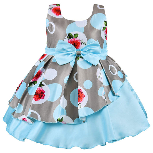 Girls Floral Printed A-line Satin dress