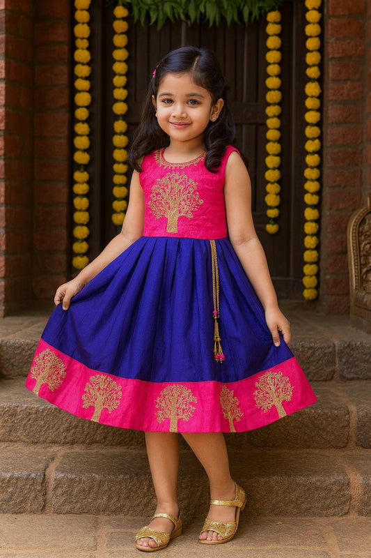 Baby Girls Silk Embroidered Ethnic Frock Dress