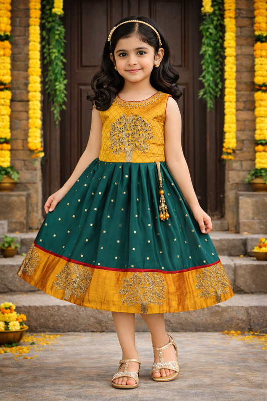 Girls Silk Embroidered Ethnic Dress