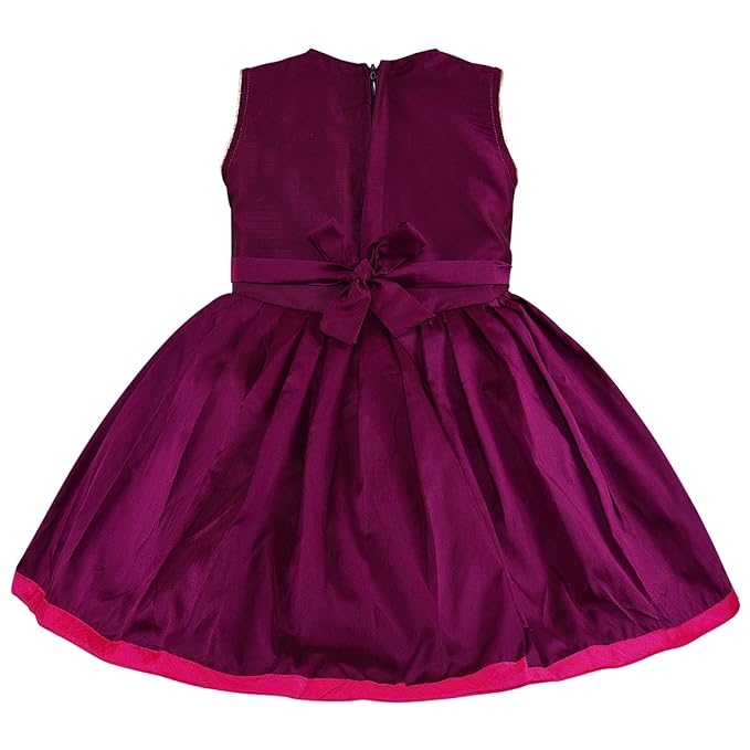 Girls Knee Length Satin Embroidered Party Dress