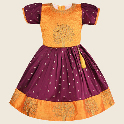 Girls Silk Embroidered Motif Ethnic Dress