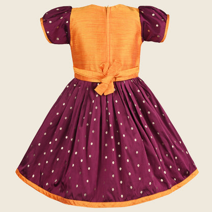 Girls Silk Embroidered Motif Ethnic Dress
