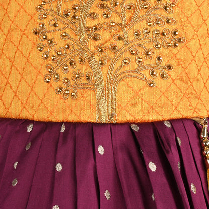 Girls Silk Embroidered Motif Ethnic Dress