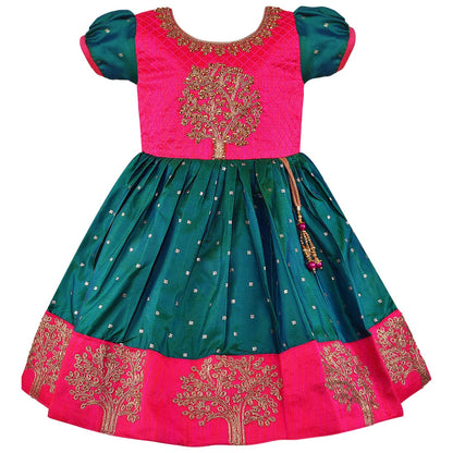 Baby Girls Silk Embroidered Ethnic Frock Dress