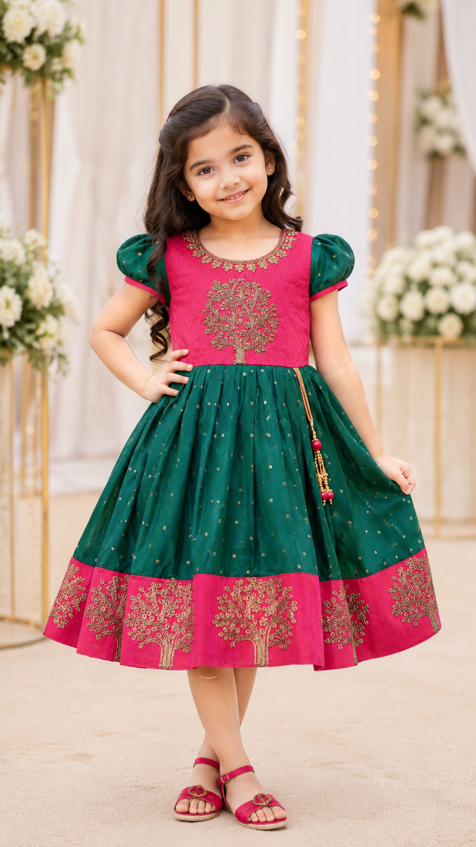 Baby Girls Silk Embroidered Ethnic Frock Dress