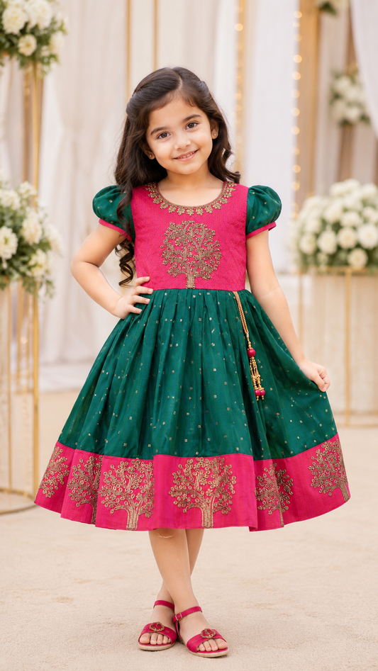 Baby Girls Silk Embroidered Ethnic Frock Dress