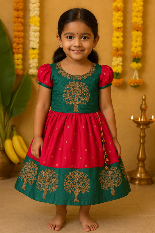 Baby Girls Silk Embroidered Ethnic Frock Dress