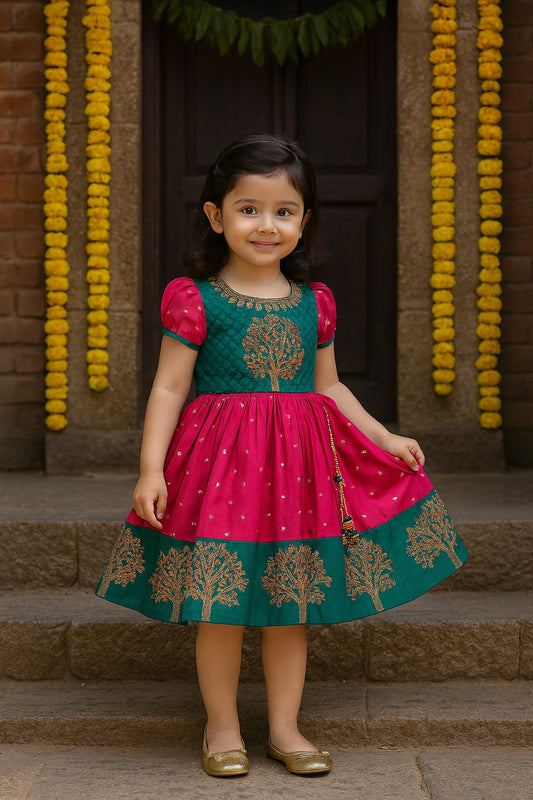 Baby Girls Silk Embroidered Ethnic Frock Dress