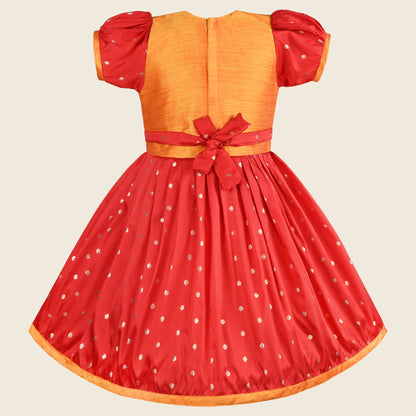 Girls Silk Embroidered Motif Ethnic Dress