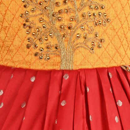 Girls Silk Embroidered Motif Ethnic Dress