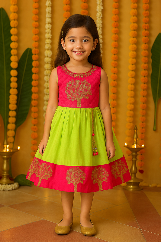 Baby Girls Silk Embroidered Ethnic Frock Dress