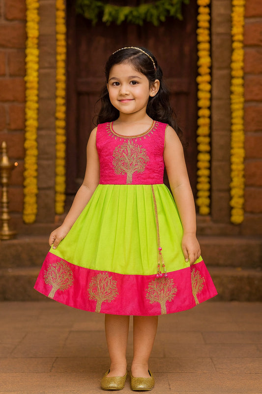 Baby Girls Silk Embroidered Ethnic Frock Dress
