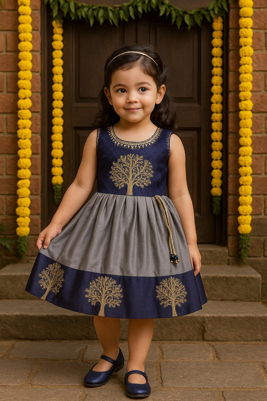 Baby Girls Silk Embroidered Ethnic Frock Dress