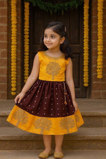 Baby Girls Silk Embroidered Ethnic Frock Dress