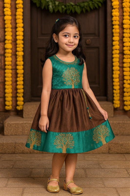Baby Girls Silk Embroidered Ethnic Frock Dress