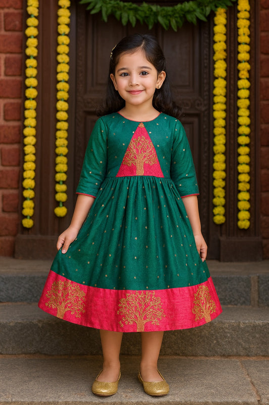 Girls Embroidered Ethnic Dress With Ethnic Jacket