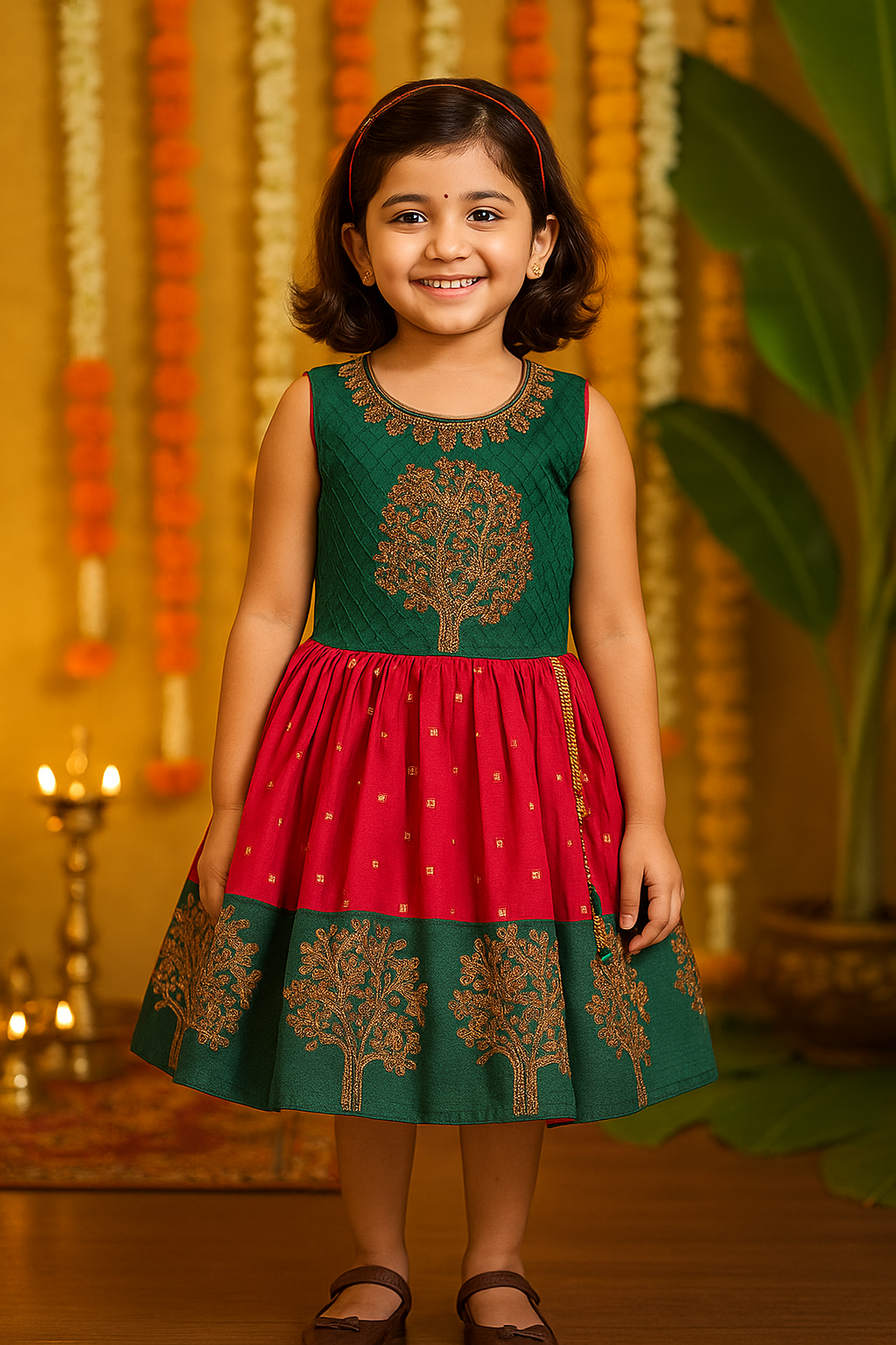 Baby Girls Silk Embroidered Ethnic Frock Dress