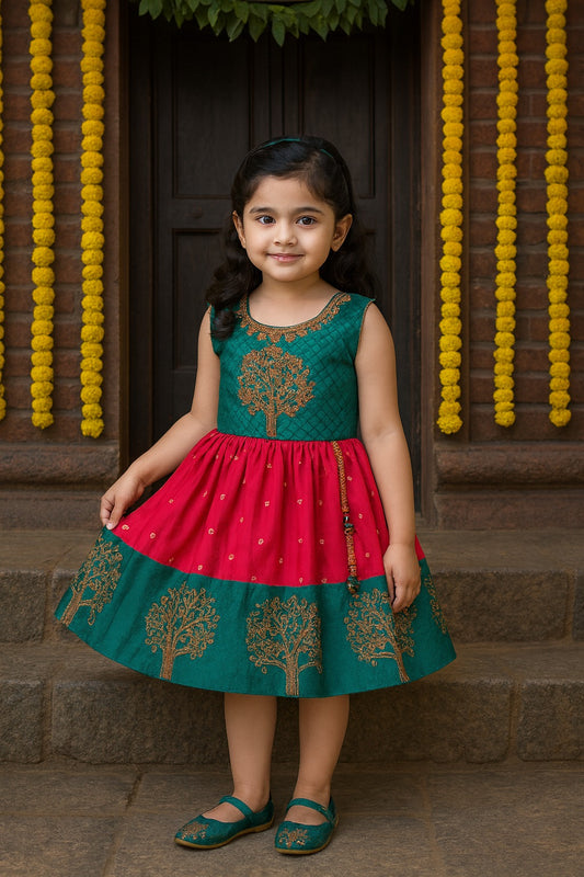 Baby Girls Silk Embroidered Ethnic Frock Dress