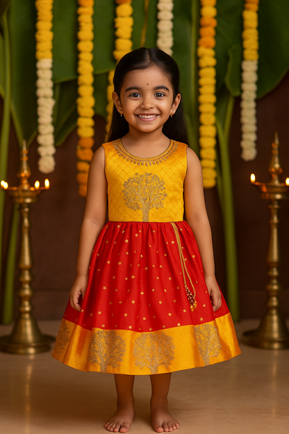 Girls Embroidered Fit and Flare Ethnic Dress