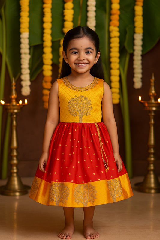 Girls Embroidered Fit and Flare Ethnic Dress