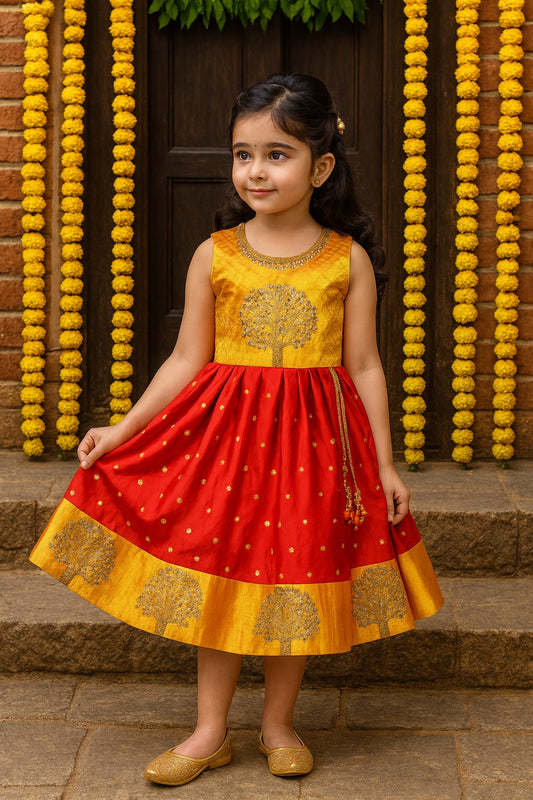 Girls Embroidered Fit and Flare Ethnic Dress