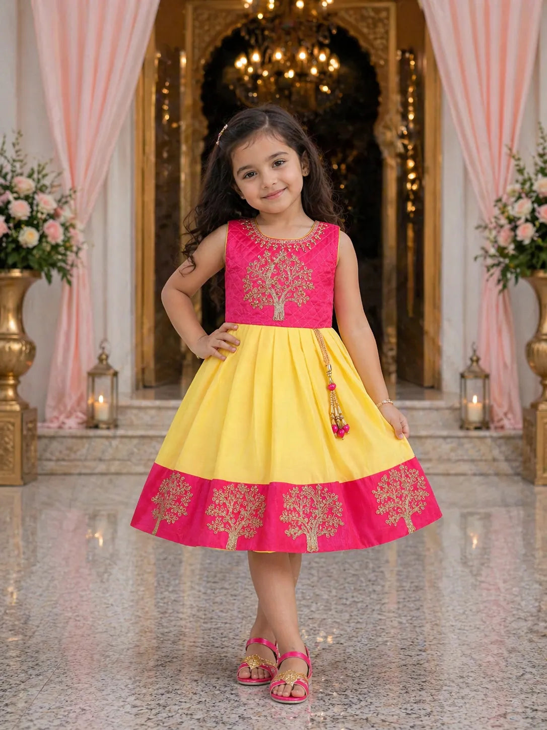 Baby Girls Silk Embroidered Ethnic Frock Dress